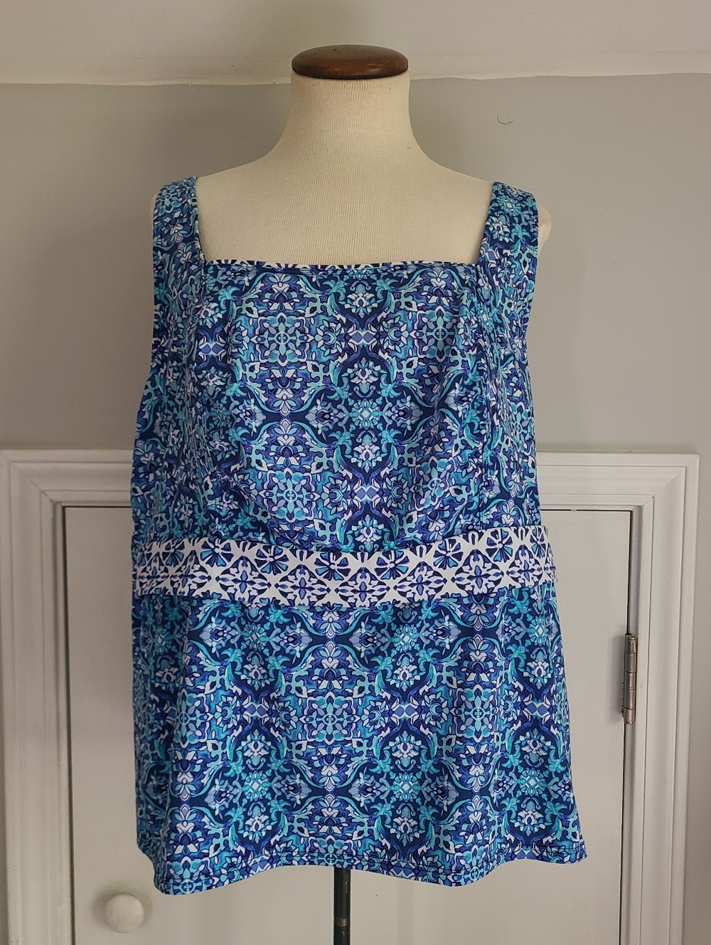 Lands’ End Tankini Swimsuit Top Size 20W DD Floral Mosaic Stay Put Liner Modest